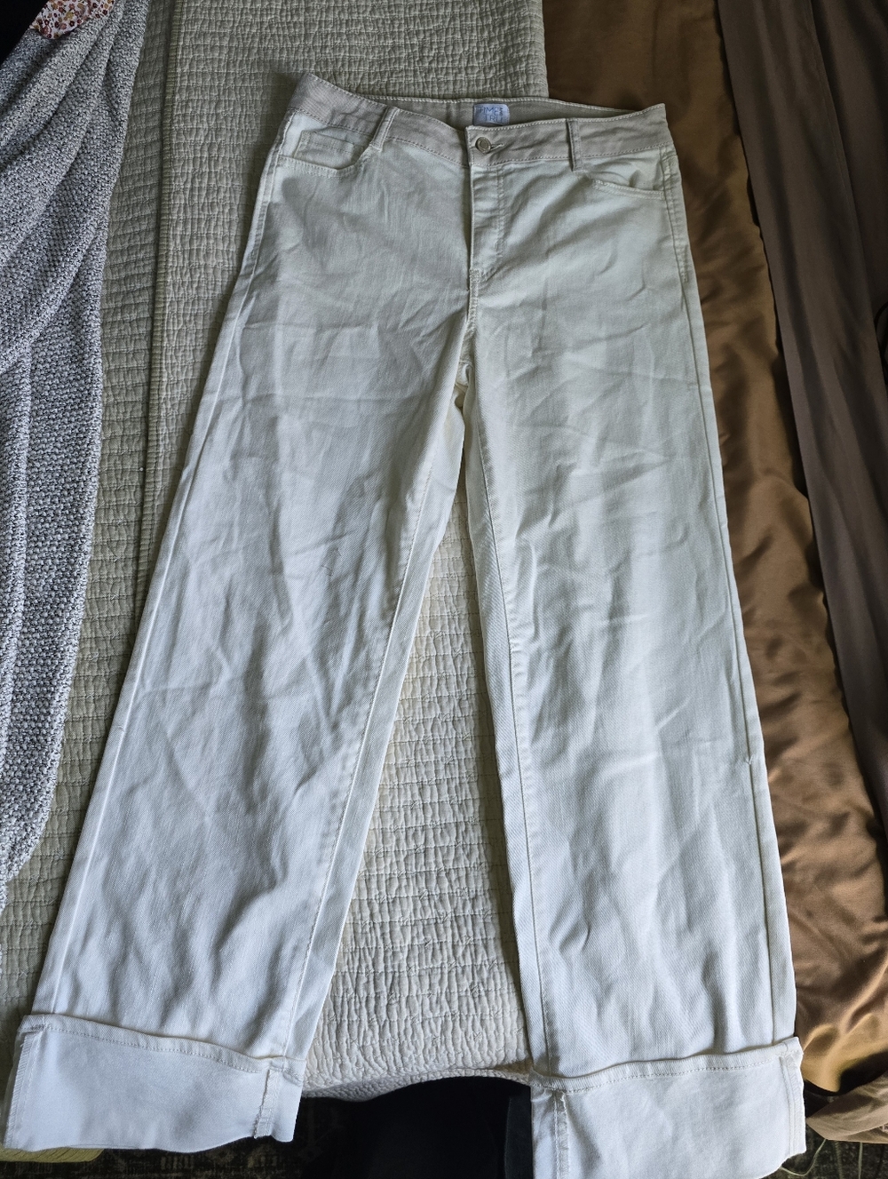 Stylish White and Beige Straight Leg Pants